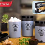 5766 Accurate Seal Tea Sugar Coffee Container - 3 Pcs Plastic Damru Shaped Tea Coffee Sugar Canisters Jar New Airtight Food Seal Containers For Salt Dry Fruit Grocery Multicolor (3 Pcs Set)