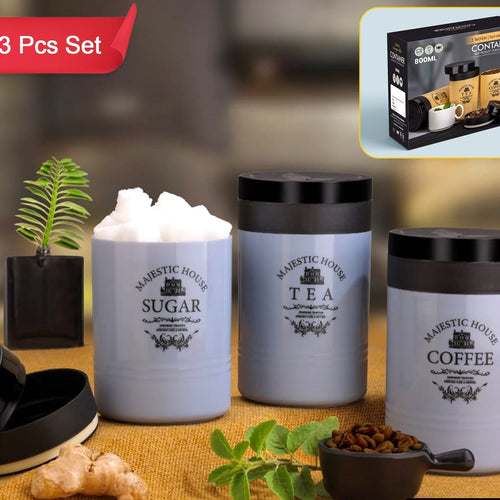 5766 Accurate Seal Tea Sugar Coffee Container - 3 Pcs Plastic Damru Shaped Tea Coffee Sugar Canisters Jar New Airtight Food Seal Containers For Salt Dry Fruit Grocery Multicolor (3 Pcs Set)
