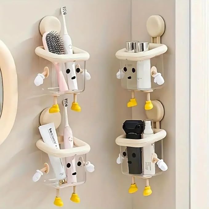StickoBuddy No-Drill Suction Wall Storage Pod – Cute Bathroom Organizer for Toothbrush, Cosmetics & Small Essentials