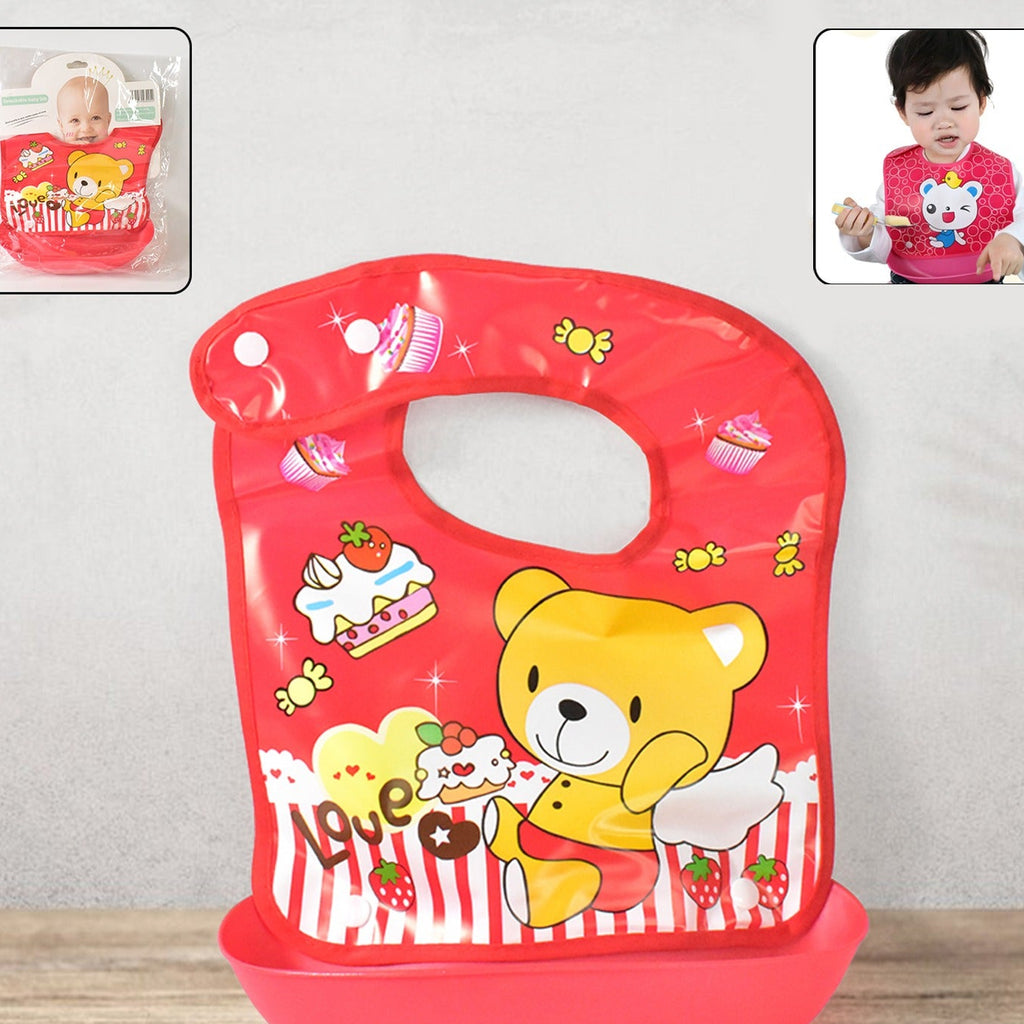 Multifunctional Waterproof Bpa Free Reusable Soft Fabric Plastic Baby Bib (1 Pc)