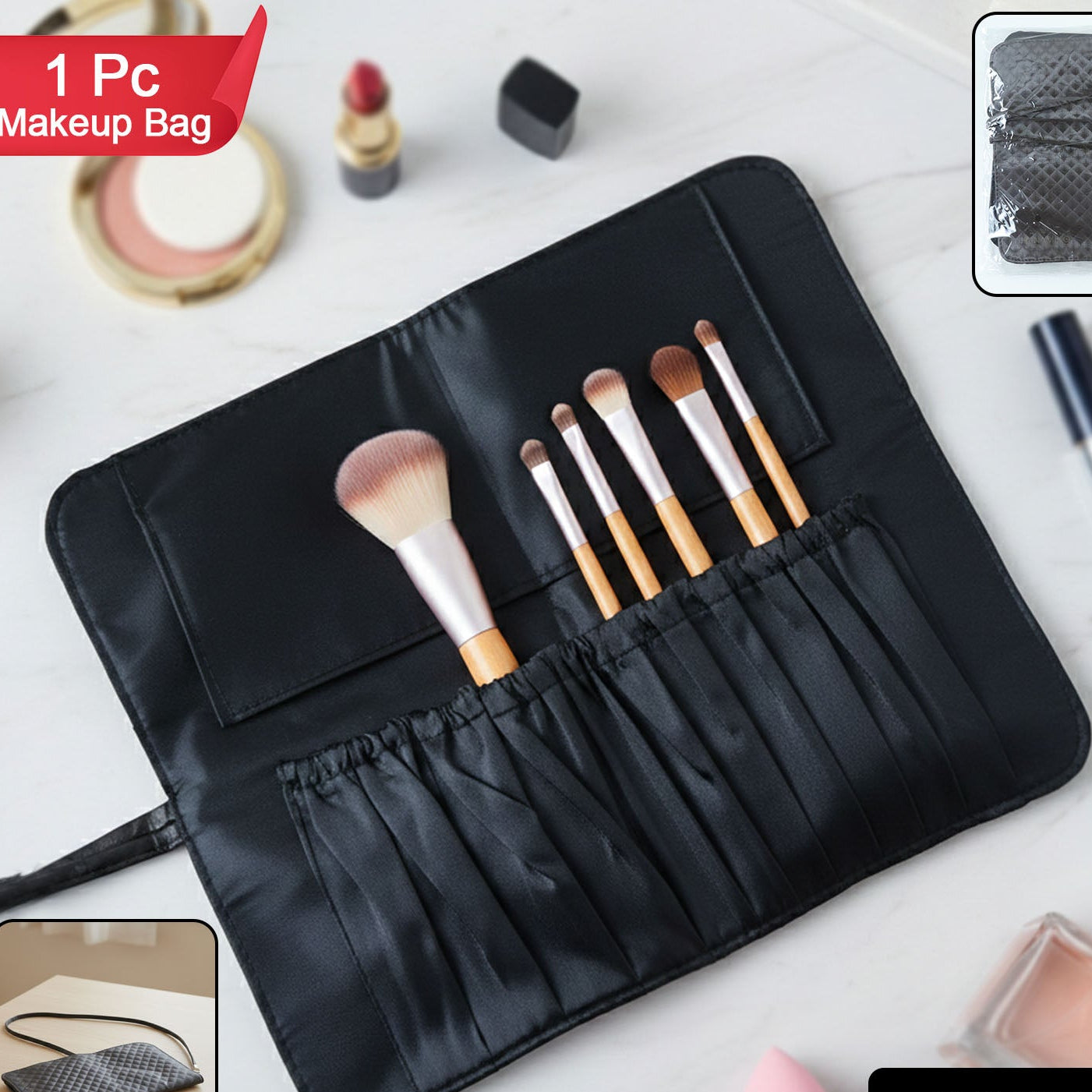 Premium Foldable Makeup Brush Organizer Bag (1 Pc)