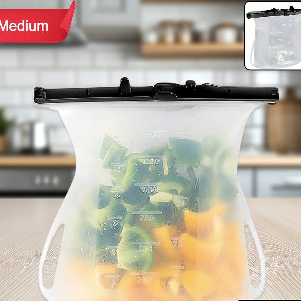 Reusable Silicone Food Storage Bag Set Leakproof Lock Reusable Flat Bottom Freezer Bags Sandwich Bags Silicone Food Grade Kids Snack Bags Bpa Free Microwave Dishwasher Safe (1 Pc)