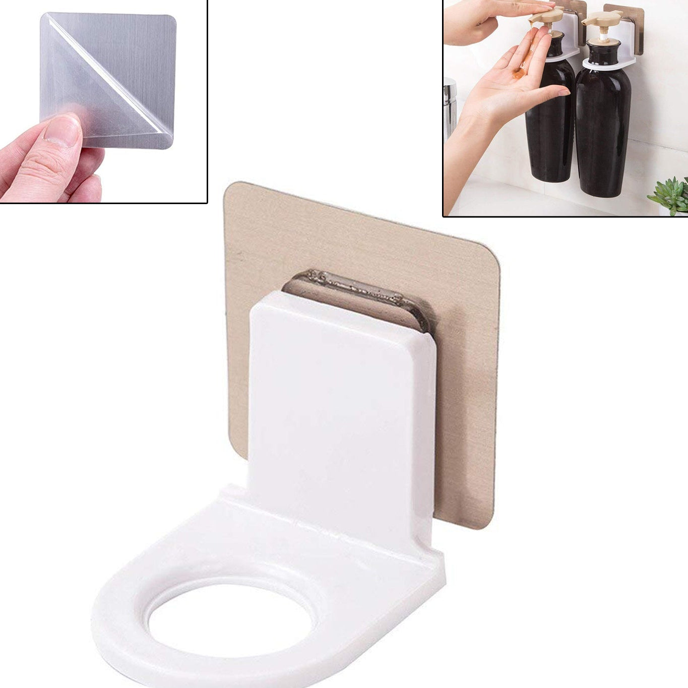 1158 Wall Mounted Self Sticky Hooks For Body Wash Shampoo Bottle Wall Storage Strong Adhesive Hook Power Plug Socket Hanger Holder Multi Color (1pc)