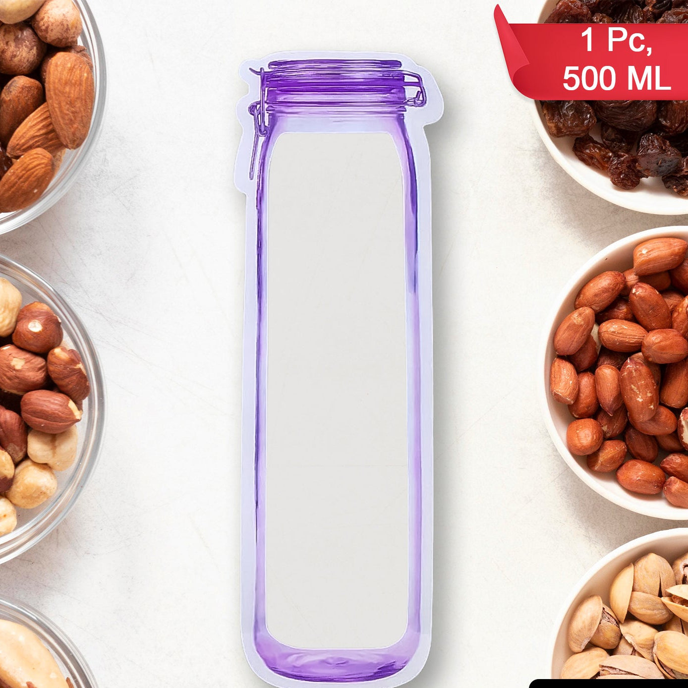 Food Storage Bag Bottles Shape Ziplock Bags Reusable (1 Pc  500 Ml)