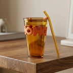Transparent Glass Tumbler With Lid And Straw (450 Ml)