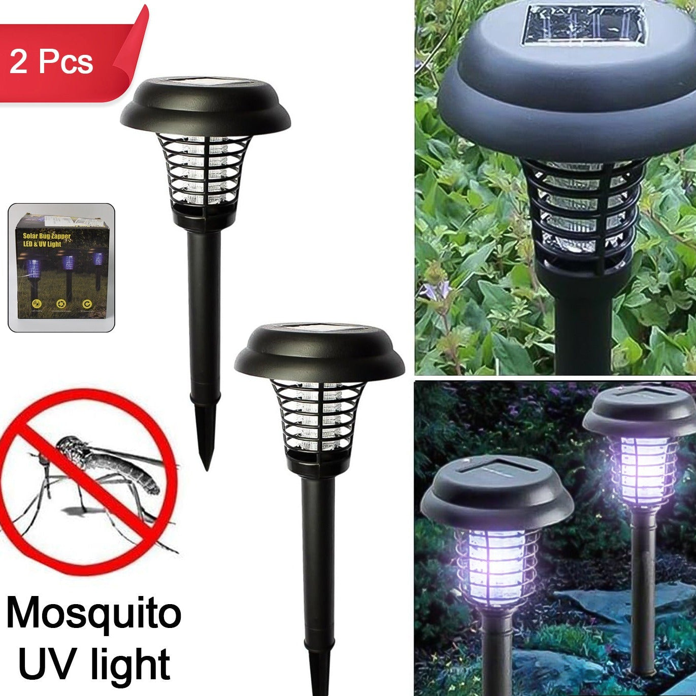Garden Lighting Uv Led Solar Powered Led Mosquito Trap  Bug Zapper  (2 Pc)