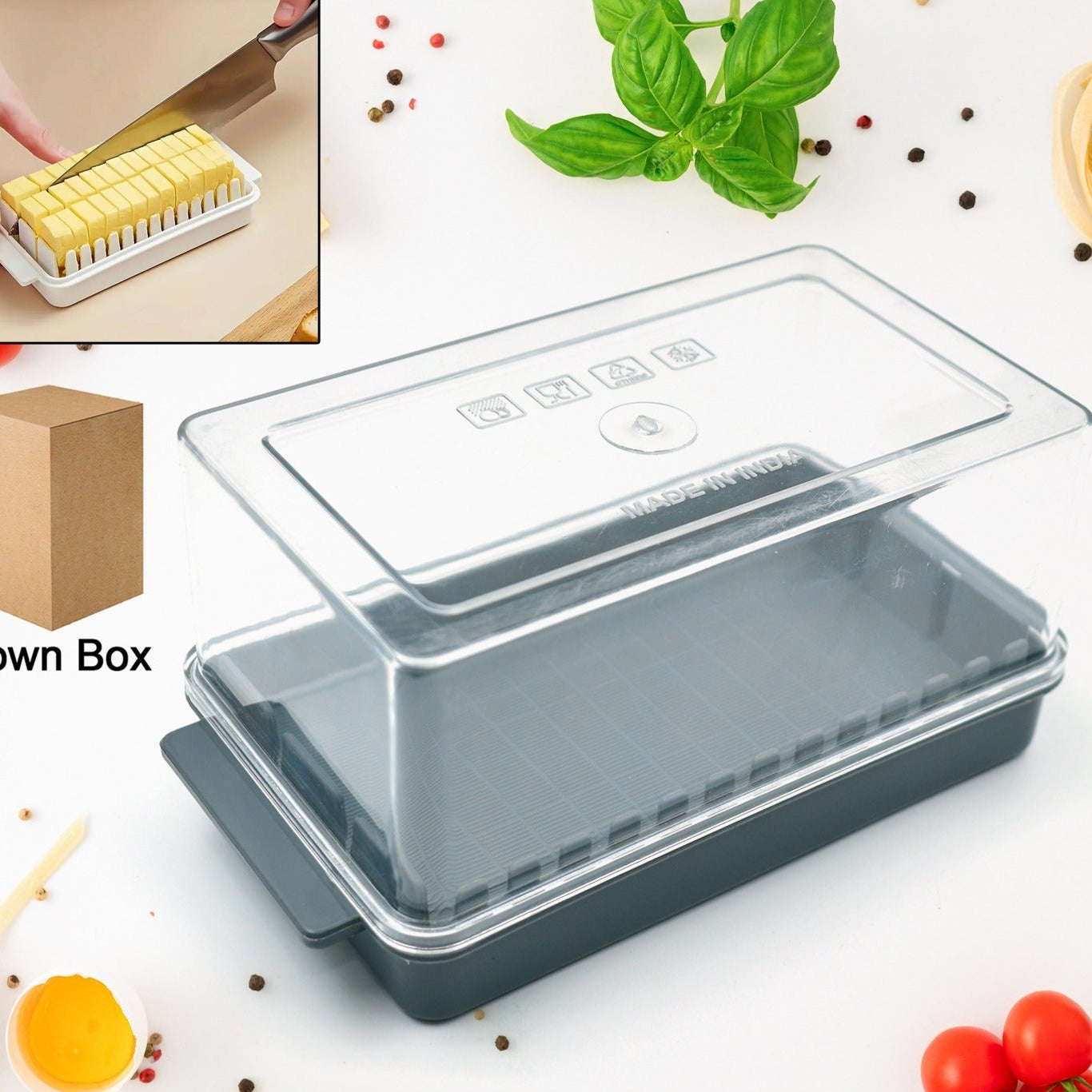 5848 Butter Storage Box With Slicer For Easy Cuttingcheese Butter Organizer Dispenser For Kitchen Refrigeratortransparent Plastic Butter Box With Lidbutter Cutter Slicer Storage Tray (1 Pc)