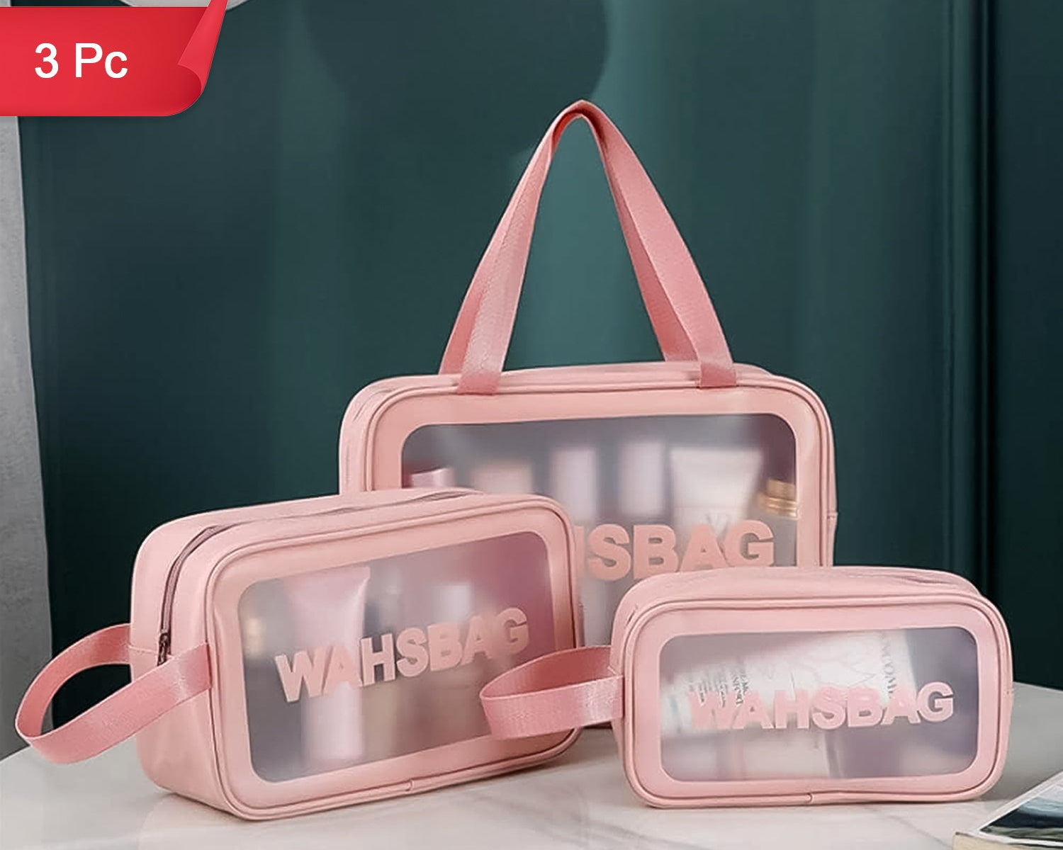 12682 Cosmetic Pouch Make Up Bag For Home  Travel Toiletry Bag For Cosmetics Brushes Accessories Set Of 3 Small Medium  Big - Wash Bag
