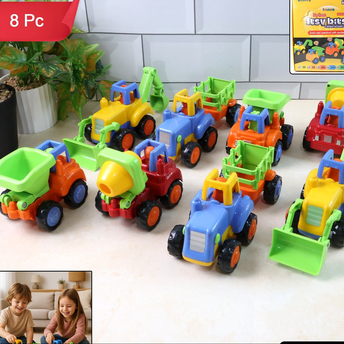 Funwoods Itsy Bitsy Construction Vehicle Toy Set For Kids - (8 Pc)