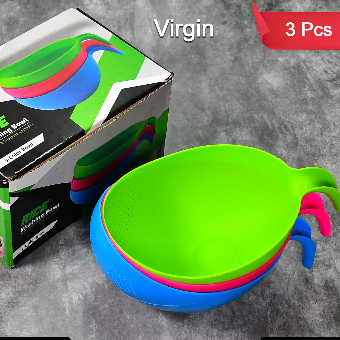 2068 Plastic Rice Bowlfood Strainer Thick Drain Basket With Handle For Rice Vegetable  Fruit (Set Of 3pcs)