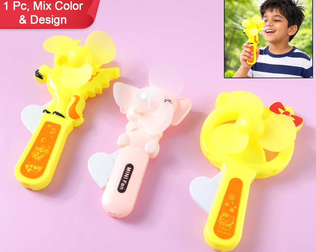 Hand Press Mini Portable Cartoon Fan Toy (1 Pc Mix Color  Design)