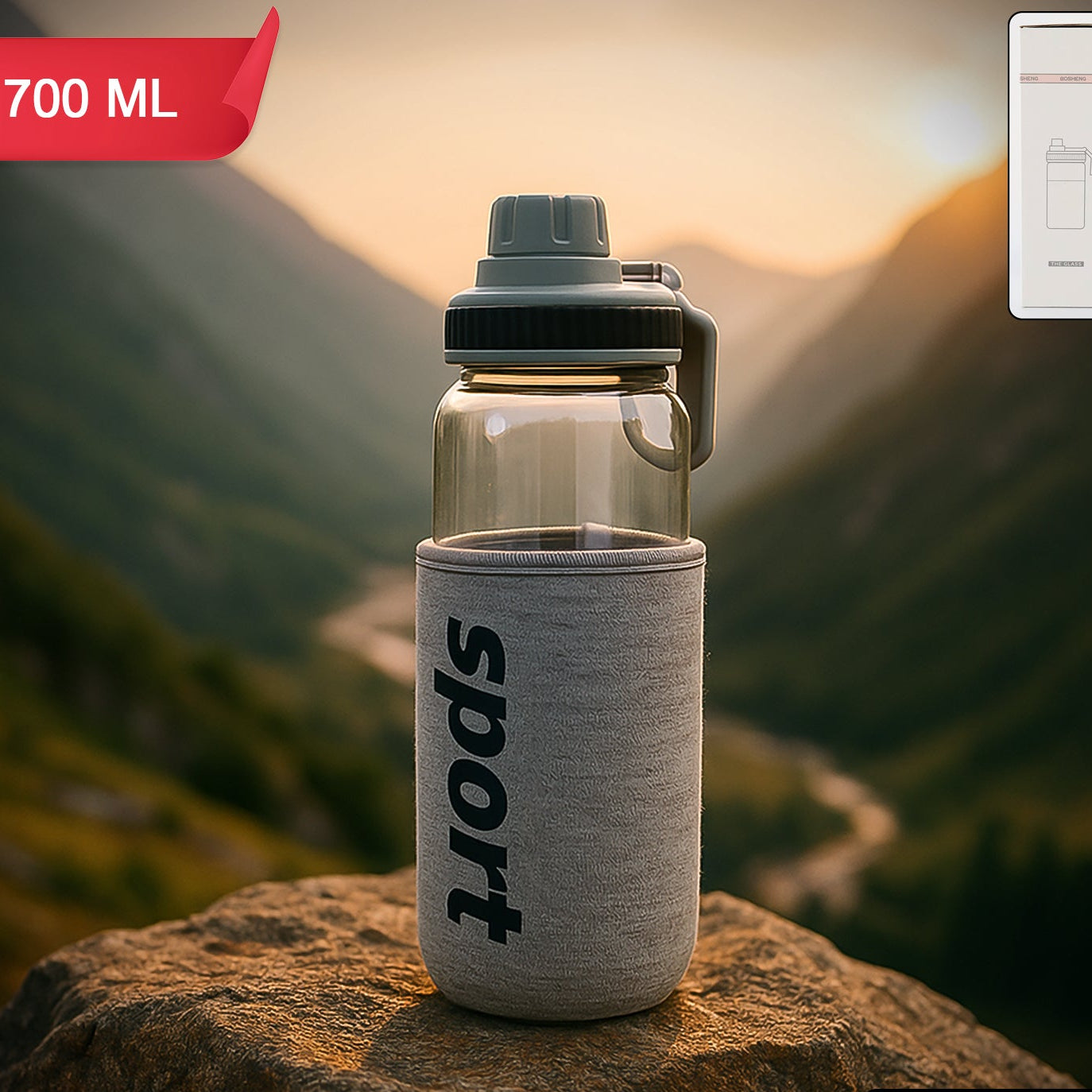 Sports Water Bottle With Protective Sleeve - (1 Pc  700 Ml)