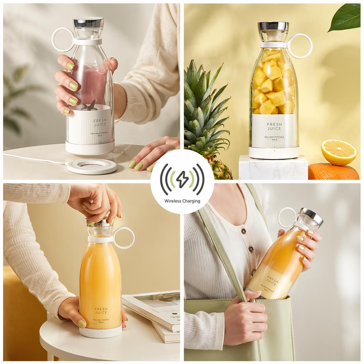 Blender Portable Juicer For Smoothie  Juice  Vegetable Shakes With 6 Blades Wireless Charging Mini Personal Size Mixer Bottle Grinder.