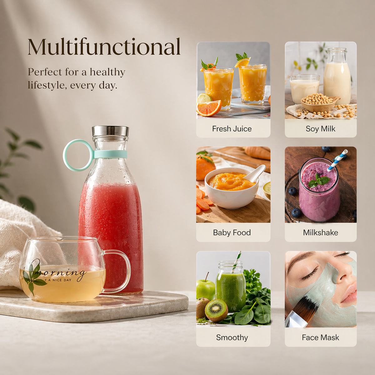 Blender Portable Juicer For Smoothie  Juice  Vegetable Shakes With 6 Blades Wireless Charging Mini Personal Size Mixer Bottle Grinder.