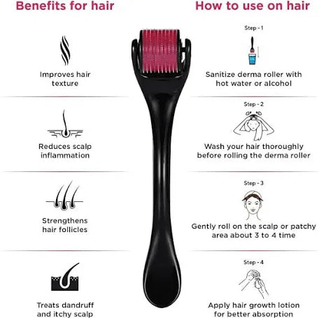 Titanium Micro Needle Derma Roller for Hair, Beard & Skin Care | Acne Scar Removal & Glow Boosting Tool.