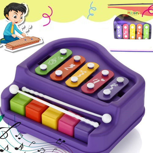 17799 2 In 1 Baby Piano Xylophone Toy For Toddlers 5 Multicolored Key Keyboard Xylophone Piano Preschool Educational Musical Learning Instruments Toy For Baby Kids Girls Boys 3+ Years(1 Pc)